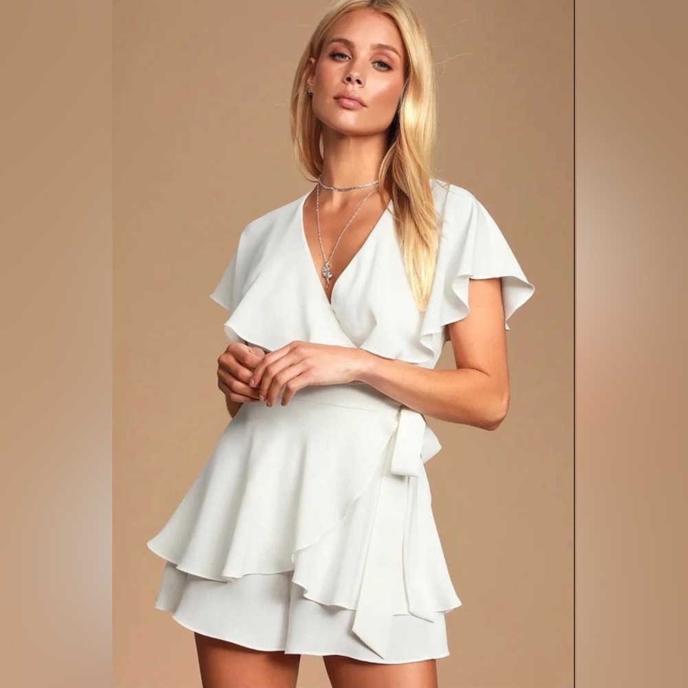 White Open Back Flowy Wraparound Romper